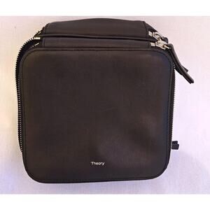 Theory Women's square Black leather travel jewelry bag Case 2 Compartments